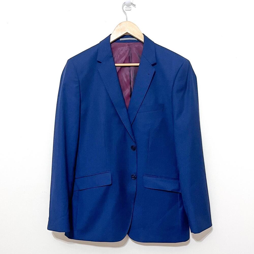 Cortefiel Mens Slim Fit 2 Button Blazer Jacket Size‎ 50 Blue Preppy Sport Coat